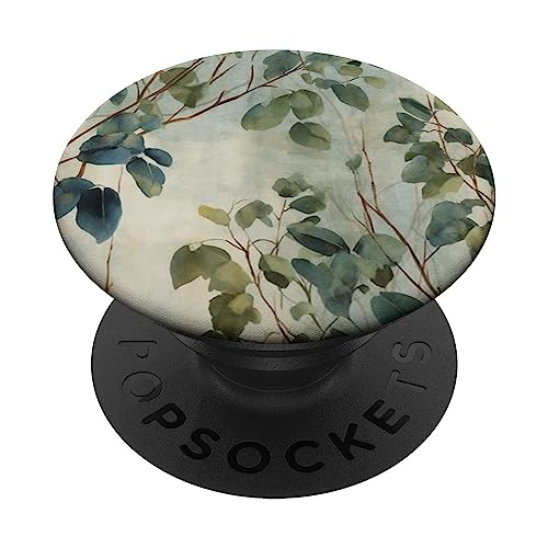 Eucalyptus Flower Floral Vintage Pattern Eucalyptus PopSockets Swappable PopGrip, Black