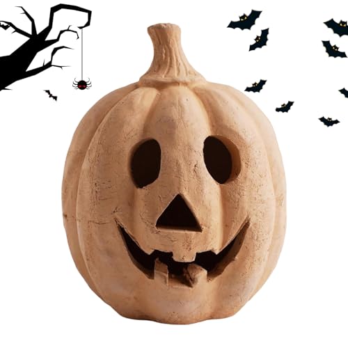 Grande decorazione autunnale – Decorazioni di Halloween – zucca fatta a mano in terracotta Jack O' Lanterna esterna interna porta d'ingresso prato notte casa festa camera da letto