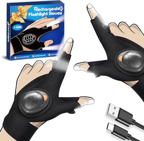 Image of PARIGO Rechargeable LED Flashlight Gloves - Super Bright, Waterproof, Hands-Free, 10H Battery Life, Ideal for Fishing, Camping, DIY, Gift for Men, Women, Adults