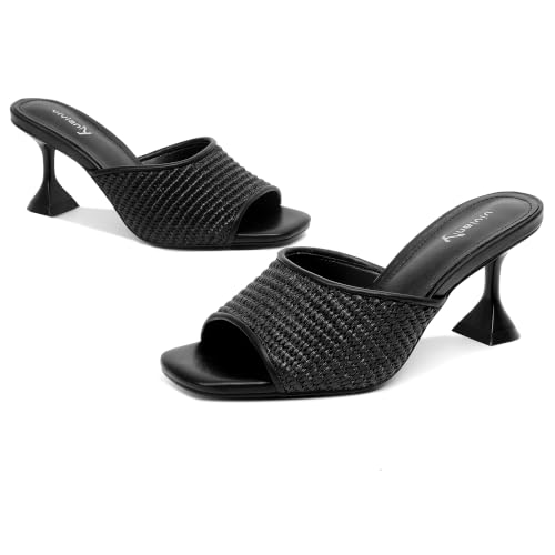 Image of vivianly Womens Square Open Heels Sandals Slip on Heeled Slides Mules for Party Daily Wear