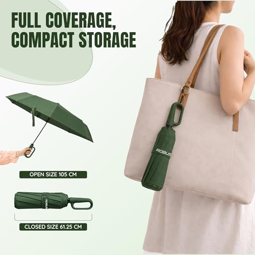 Image of Robustt Auto Open Clutch Umbrella with Carabiner Hook Handle, (Dark Green)| Double Fibreglass Wind-Resistant Frame |for rain & Sun Protection| Lightweight & Compact