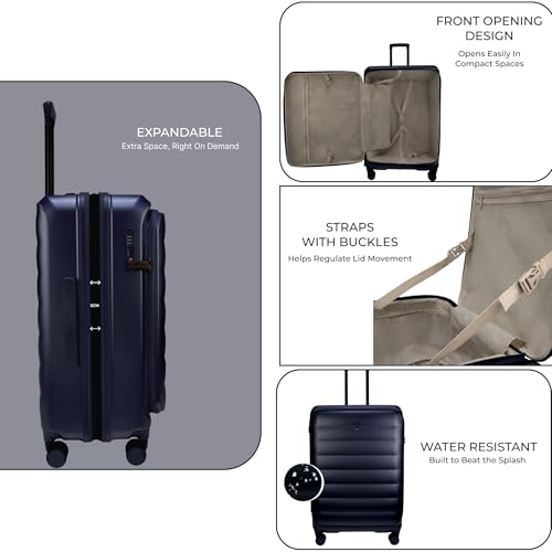 Image of F Gear Valencia 54cm Small German Makrolon Polycarbonate, Front-Opening Hard Luggage | 8 Super Silent 360 Spinner Wheels, Cabin Suitcase for Travel | Expandable, Lightweight, TSA Lock | Navy