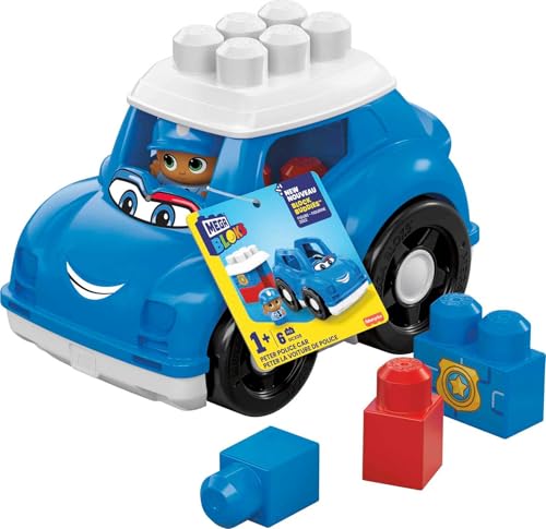 Mega Bloks First Builders Véhicule de Police, Voiture et Jeu de Construction, 6 Pièces, Jouet pour Bébé et Enfant de 1 à 5 Ans, GCX08
