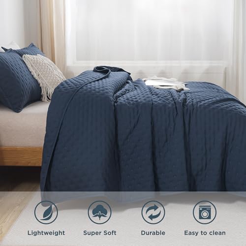 Image of Andency Navy Blue King Size Quilt Bedding Set (106x96 Inch), 3 Pieces Soft Lightweight Bedspread Coverlet, Boho Summer Quilt King Size for All Season(1 Quilt, 2 Pillow Shams)