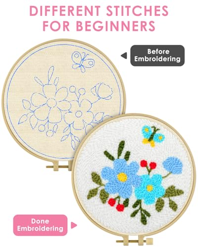 Image of TINDTOP Punch Needle Embroidery Kits, Flowers Punch Needle Kits for Adults