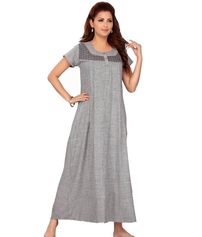 CEE 18 9525-L Cotton Solid Maxi Nighty, Large, Grey
