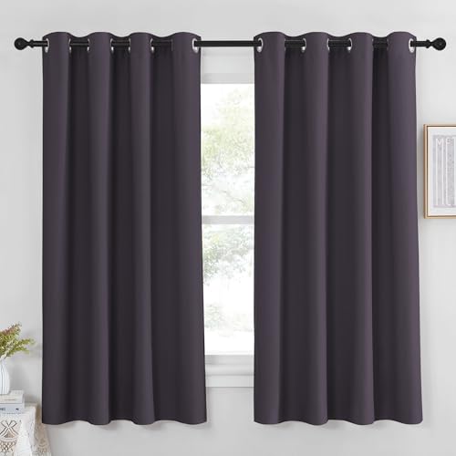 NICETOWN Blackout Curtain Panel 63 inch Long for Window - Thermal Insulated Solid Grommet Blackout Drape for Bedroom Living Room Kitchen (Single Panel, 52W x 63L, Greyish Purple)