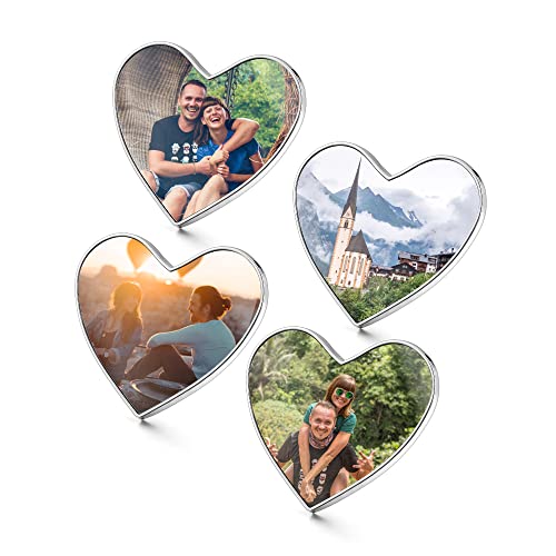 PiercingJ 4pcs Personalized Photo Heart Fridge Magnet Home Decoration Picture Magnets for Refrigerator for Wedding Favors, Baby Showers, Party Gifts