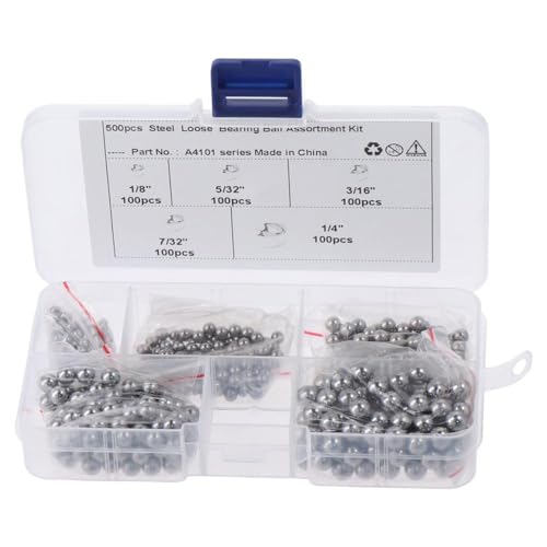 HOBBYIN 500pcs Steel Bearing Balls,Silver Strong and Durable Steel Steel Bearing Ball,1/8-1/4 Inch Bearing Steel Ball Assortment Kit