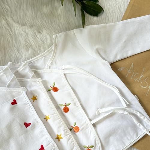 Image of Picksparrow Pure Cotton Embroidered Newborn Baby Clothes /Jhablas /Vests (Full Sleeve, Set of 3)
