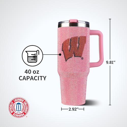Image of The Memory Company Officially Licensed 40oz Pink Bling Game Day Tumbler, University of Wisconsin
