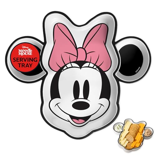 Disney Shaped Serving Tray–BPA-Free Plastic Food Tray with 3 Compartments, Decorative Serving Platter for Snacks, Fruit, Appetizers & Desserts, Easy-Clean Reusable Serveware (Minnie Mouse)