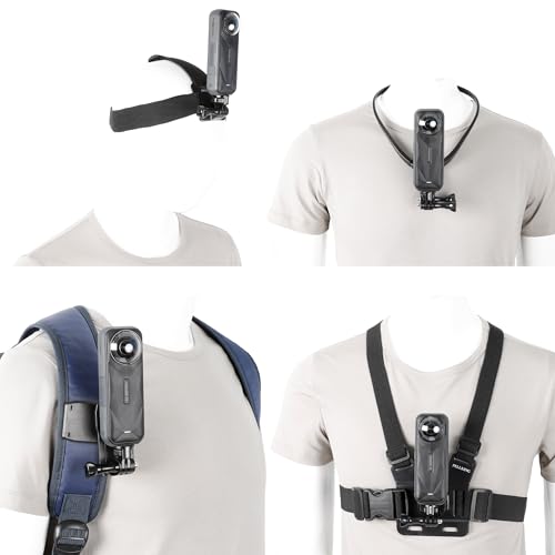 PellKing Kit de Accesorios para Insta360 X5 X4 One X3 X2 X GO 3s RS R, arnés de Correa de Pecho de 4 en 1 / Soporte de Cabeza/Soporte para Cuello/Soporte de Correa de Mochila para Insta 360 GoPro
