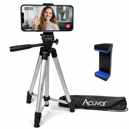 Acuvar 50” Phone Tripod with Holder – Lightweight Aluminum Tripod Stand for iPhone & Android, Camera & Vlogging, Travel Tripod with Carry Bag