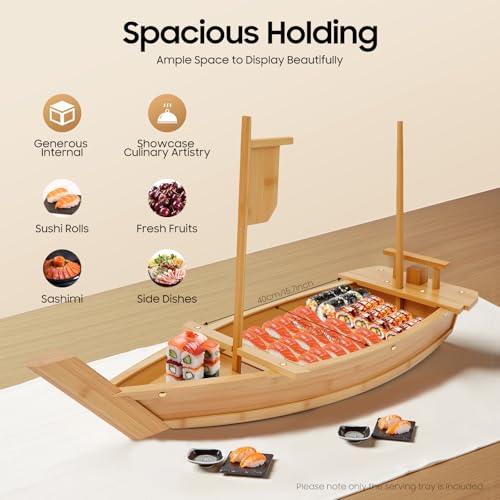 Bandeja de sushi de bambú forma barco 31.5 pulg miniatura 2