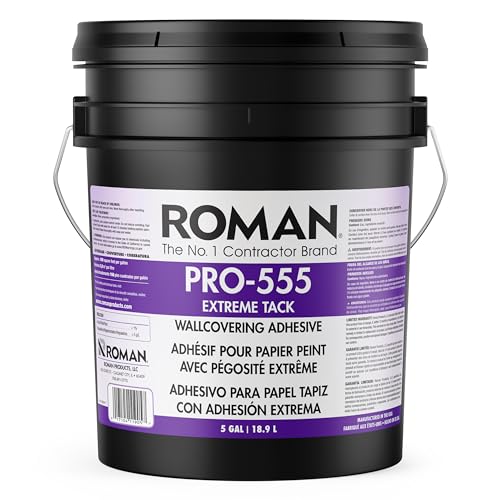 Roman PRO-555 Vinyl Wallpaper Adhesive - Extreme Tack Wallpaper Paste - 5 Gallons, Tan