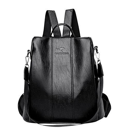 Mochila Feminina Moda Mochila de Grande Capacidade Viagem Mochila Mulheres de Couro PU Macio Multifuncional Anti-roubo Bolsa de Ombro (Preto)