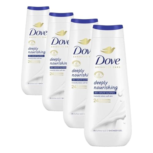 Dove Hidratación Profunda pack de 4 gel de ducha 600ml para el baño y bienestar familiar