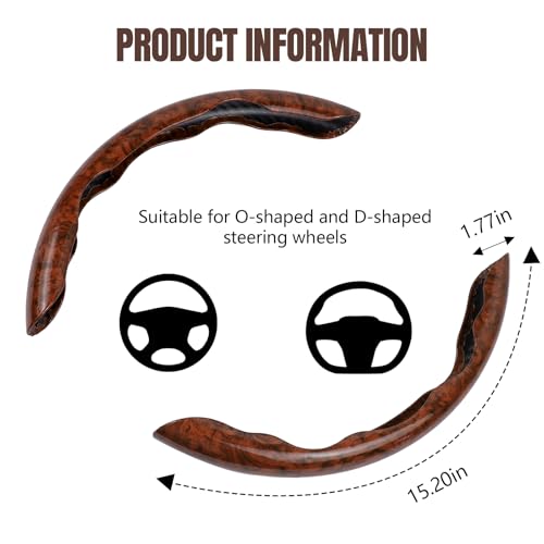 Wuyaoyao Car Wood Grain Steering Wheel Cover, Anti-Slip 2PCS Segmented Steering Wheel Protector, Anti-Skid Wheels Cover Universal Fit for Most Vehicles, Car Accessories for Women Men (Brown)