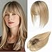 Lasunork Hair Toppers for Women Human Hair Topper with Bangs Hand-woven Swiss Base Hair Topper (Honey Blonde with Dark Brown Root)