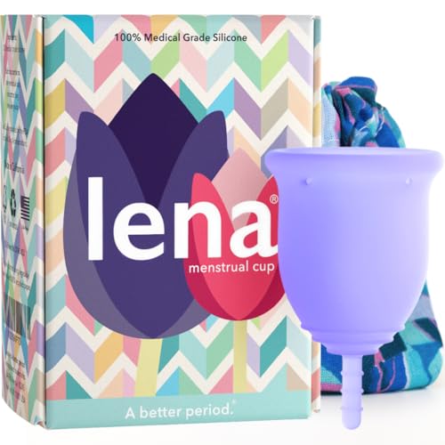 Lena Menstrual Cup Original – Reusable Silicone Period Cup for Heavy Flow, 12-Hour Leak-Free Protection, Soft & Comfortable, Beginner-Friendly Design - Large, Purple