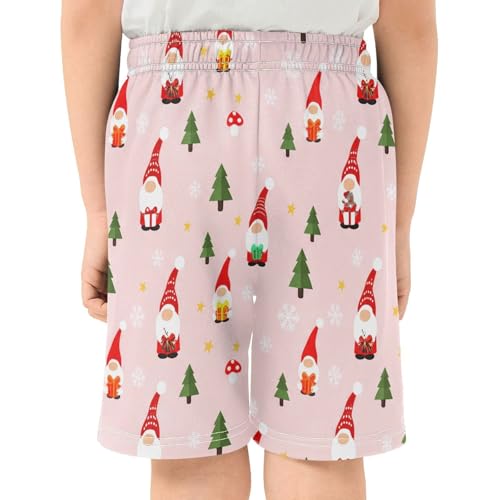 Christmas Trees and Gnomes Athletic Shorts with Zipper Pockets, Youth Boys Athletic Running Shorts for Summer3