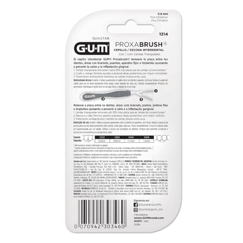 Escova Interdental Portátil Cerda Fina 0.8 mm GUM, Limpeza entre os Dentes, 4 unid.