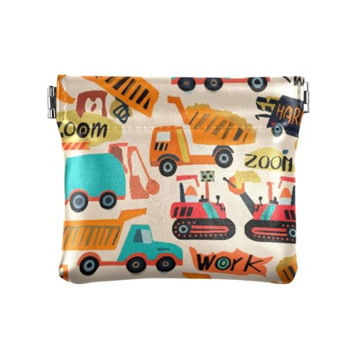 Construction Vehicles Coin Purse Leather Pouch Change Purse, Squeeze Coin Pouch for Cards, Keys & Lipsticks, Unisex