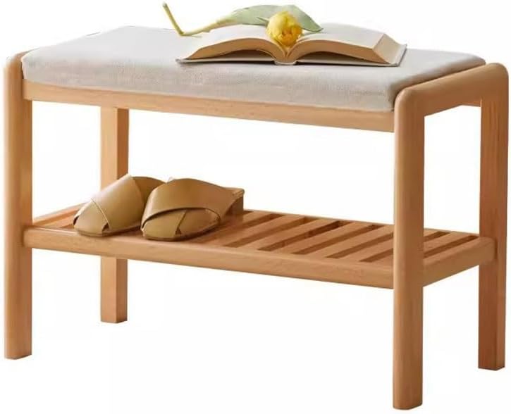 Foot Stools ottoman Shoe Bench Modern Upholstered Shoe Changing Stool Solid Wood Rectangular Shoe Changing Stool 2-Layer Entryway Bench Dimensions: 23 Inches Shoe Changing Stool, 60*30*42cm