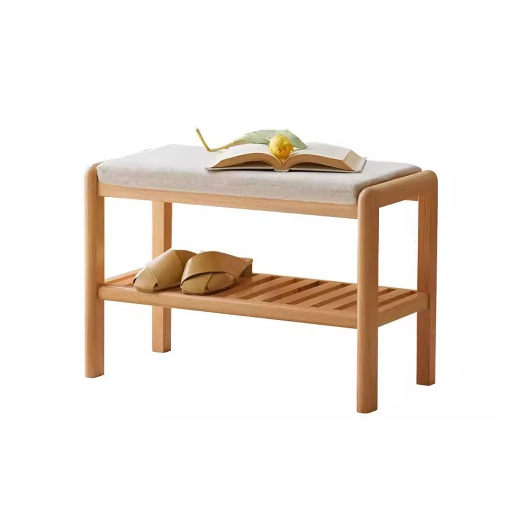 Banc d'entrée en bois massif noble et assise rembourrée moderne de 23"