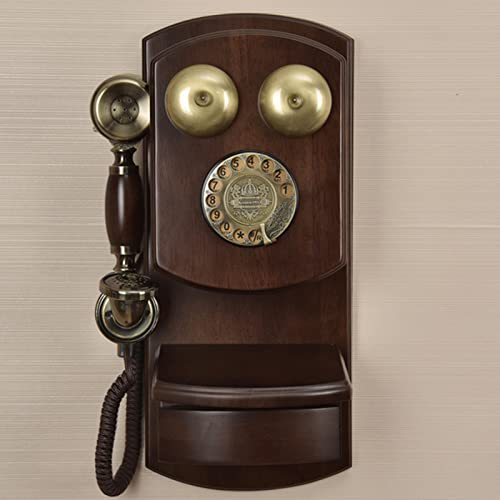 YIDAX Téléphone Filaire Rétro Mural, Téléphone Fixe en Bois pour La Maison, Téléphone À Cadran Rotatif Classique À L'ancienne avec Fonction De Recomposition,B