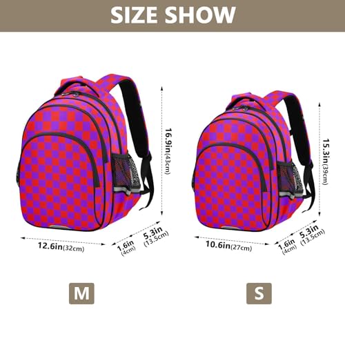 Red and Lavender Buffalo Checkered Toddler Backpack for Prechool Boys Girls 3-8 Years Mini Bookbag S4