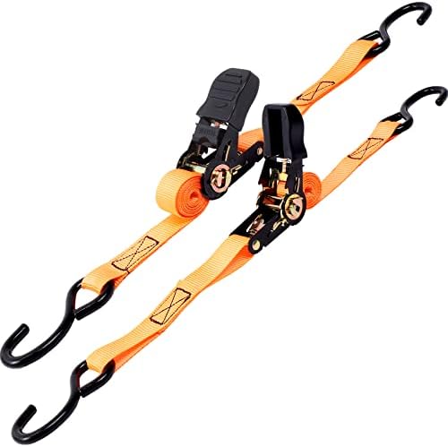 RVXHUA Ratchet Boat Transom Tie Down Straps to Trailer, 2400LBS Retractable Tie-Downs Straps with Quick Release Buckle & Anti-Scratch Hooks, Heavy Duty for Jet Ski PWC Pontoon Marine, 1 Inch x 4 FT