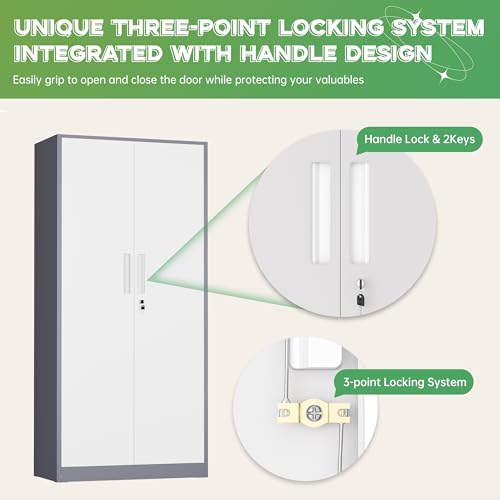 Image of INTERGREAT Metal Storage Cabinet, 72 inch H Lockable Steel Cabinets with Locking Doors, Storage Locker with Adjustable Shelves for Office, Home, Garage, Gym, School (White Grey)