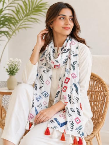 Image of floral printed cotton stoles /scarf /scarves for women, pure soft cotton for summer (Size-28inch x 72inch)