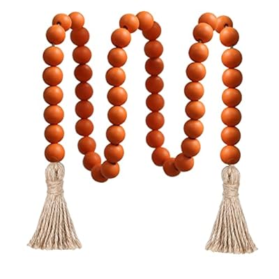 Meplait 39in Wood Bead Garland Farmhouse with Tassels,Versatile Prayer Beads Boho Chic Wall Hanging Home Decor (Orange)