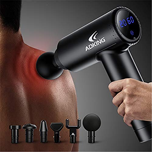 Preisvergleich Produktbild AKBOY Massagepistole Elektrisch Massage Gun, Tragbares Massagegerät Elektrische LCD-Doppelbildschirm für Nacken Schulter Rücken Handmassagegeräte Entspannen mit 6 Massageköpfen 20 Geschwindigkeiten