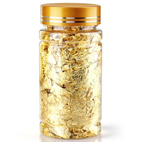 Catephe Gold Leaf Flakes 10G (NW) Non-Edible Decorating Flakes Imitation Foil Paper Leaf for Arts Painting Gilding Interior Decoration (Gold)