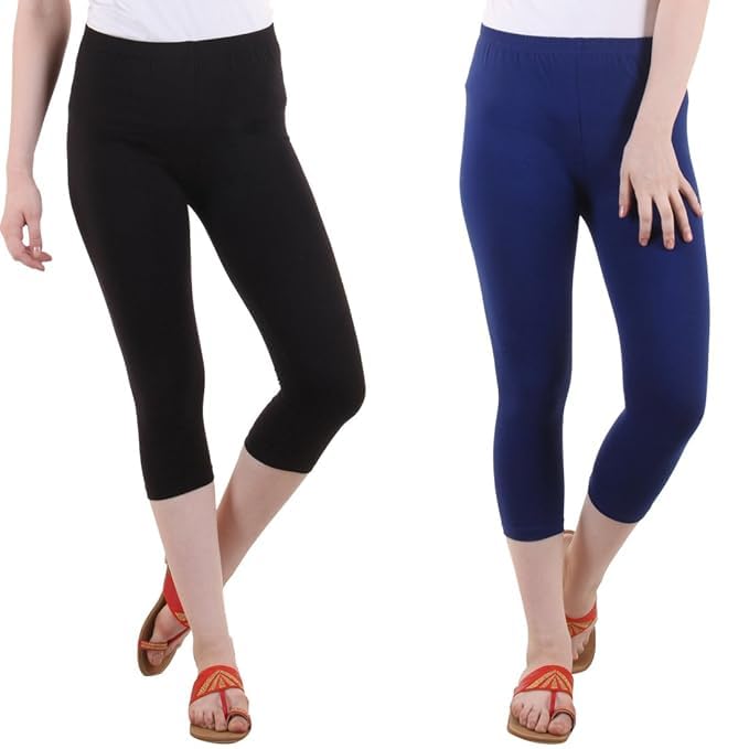Image of DIAZ Women Cotton Stretchable Capri | Slim /Regular Fit | Breathable Yoga, Gym & Lounge Wear | Mid-Waist Stretchable 3 /4 Length Leggings with Wide Waistband - Pack of 1