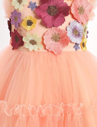 OBEEII Toddler Girls 3D Flower Tulle Dress Wedding Flower Girl Dress Birthday Party Formal Baptism Pageant Ball Gown4