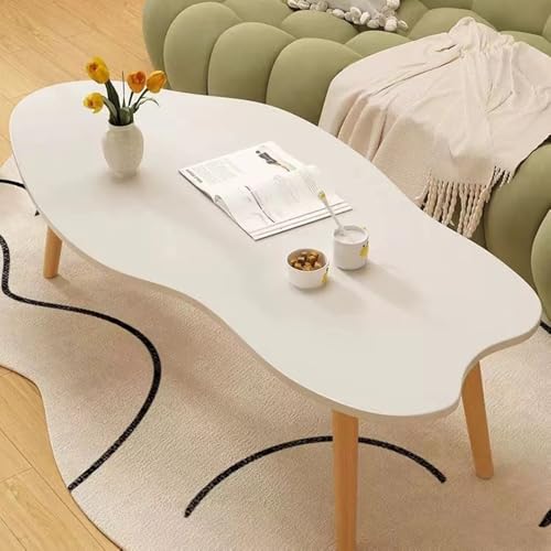 ソファテーブル 1段 コーヒーテーブル ローテーブル リビングルーム 小型 一人暮らし モダン シンプル 白 雲型 収納 リビングルーム おしゃれ 頑丈 安定 矮桌 リビング 机 デスク 木製 北欧風 組み立て簡単（ホワイト 80×40×40cm）