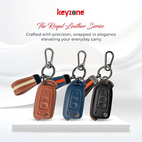 Image of keyzone royal leather key cover for Tata Curvv, Nexon, Harrier, Altroz, Punch, Safari, Tigor, Tiago, Zest, Bolt 3 button flip key