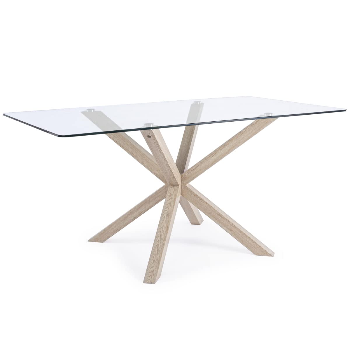 Yellowshop | Tavolo Rettangolare YAML160x90 cm cm – Piano in Vetro Temperato e Struttura in Acciaio Effetto Legno Naturale, Design Moderno per Sala da Pranzo e Soggiorno