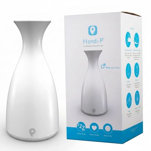 Handi-P Portable Non Spill Urine Bottle for Men, Discreet Hygienic Hand-Held Urinal Designed with Spill-Proof Urinary Chamber. Glow in The Dark Band, Perfect for Elderly, Traveling & Camping, 1400ml
