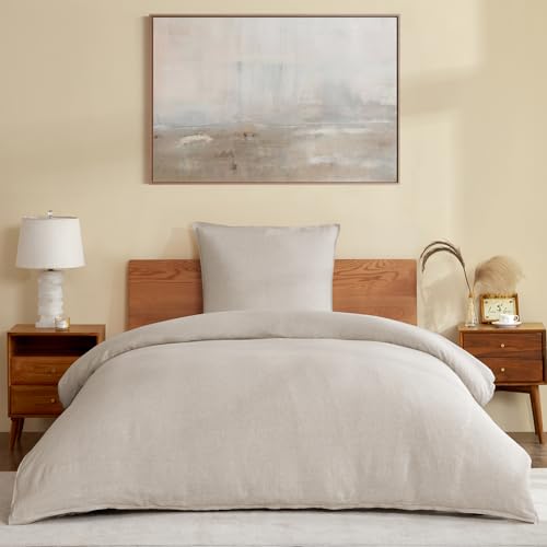 DAPU Leinen Bettwäsche, 100% Reiner französischer Flachs Atmungsaktives Bettwäsche Set 135×200cm+1 80×80cm mit Öko-Tex 100 Standard, Weiches...