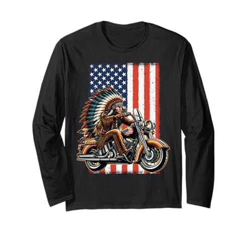 nativi americani guerriero bandiera USA Biker equitazione una moto Maglia a Manica