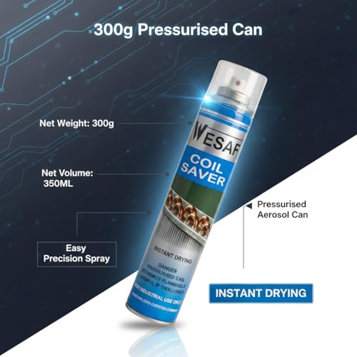 Image of Wesaf AC Coil Coating Spray 300g | Coil Saver Spray | Anti-Rust and Anti-Corrosion Protector for Condenser and Evaporator Coils, Fast Drying, Leak Proof (Transparent)