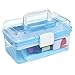 MyGift 10 Inch Plastic Storage Box with Removable Tray, Blue Craft Organizer and Art Storage Box, Multipurpose Storage Container for Tools, Playdoh, Bead, Sewing, Medicine, Tackle, Art Supply