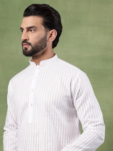 Image of SOJANYA (Since 1958 Men's Pure Cotton Striped Kurta With White Pyjama