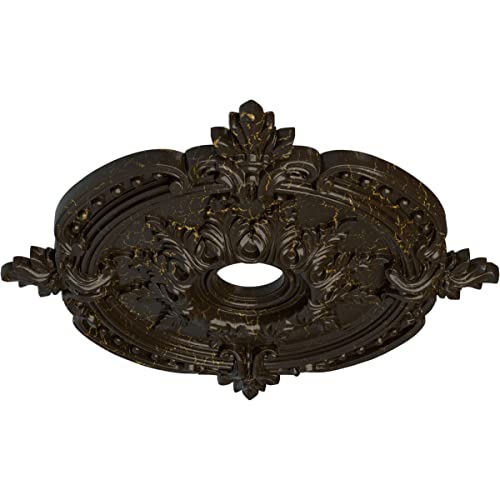 Image of Ekena Millwork CM28BESHC - 28 3 /8 inchOD x 3 3 /4 inchID x 1 5 /8 inchP Benson Classic Ceiling Medallion (Fits Canopies up to 6 1 /2 inch) - Ceiling Medallion, Stone Hearth Crackle